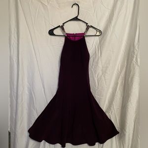 Gem Studded Sleeve Halter Skater Dress